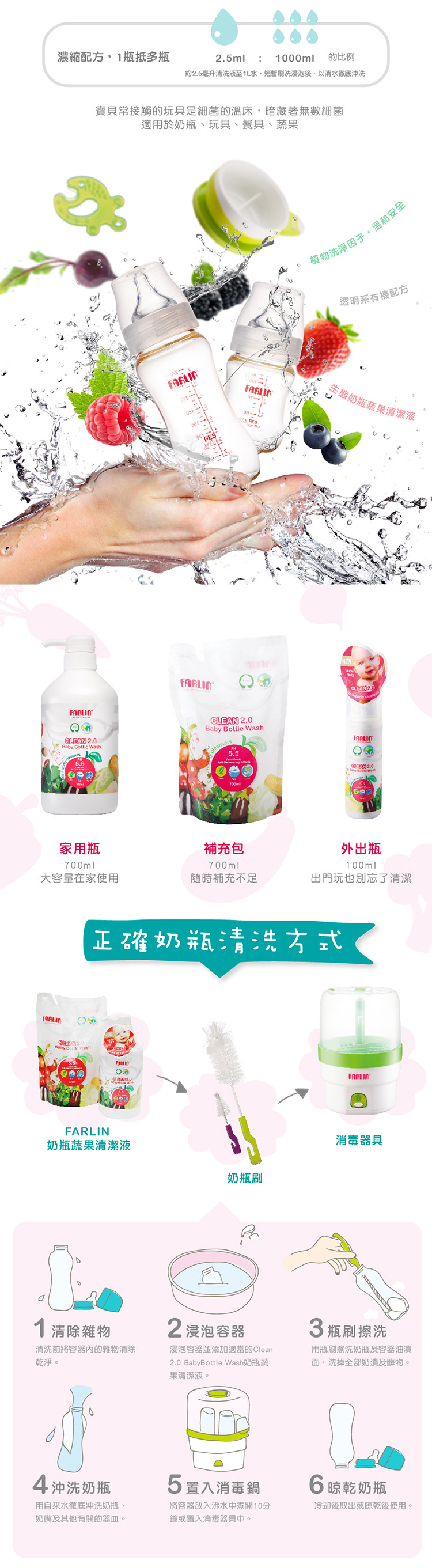免運【FARLIN】植物性蔬果奶瓶清潔劑(超值4件組/共2200ml)